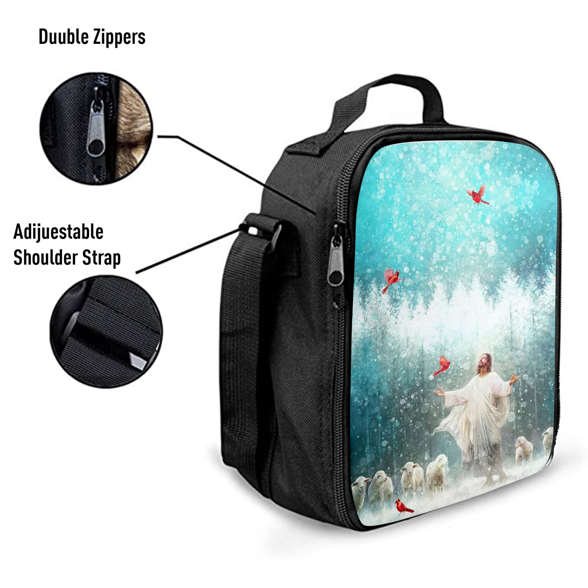 Radiance Jesus And Snow Cardinal Lunchbag, Jesus Christ Lunch Bag, Christian Lunch Bag