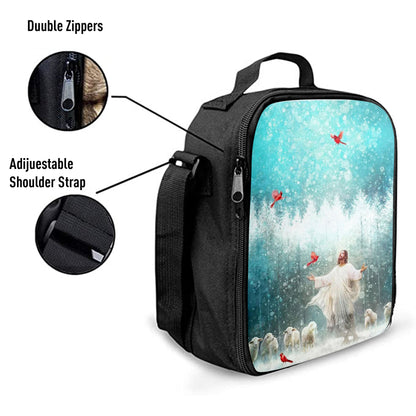 Radiance Jesus And Snow Cardinal Lunchbag, Jesus Christ Lunch Bag, Christian Lunch Bag