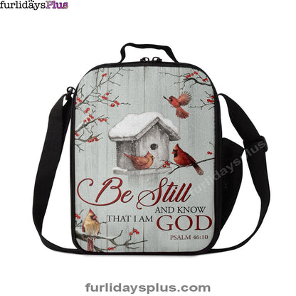 Red Cardinal Be Still And Know That I Am God Lunchbag, Christian Lunch Bag, Bible Verse Lunch Bag
