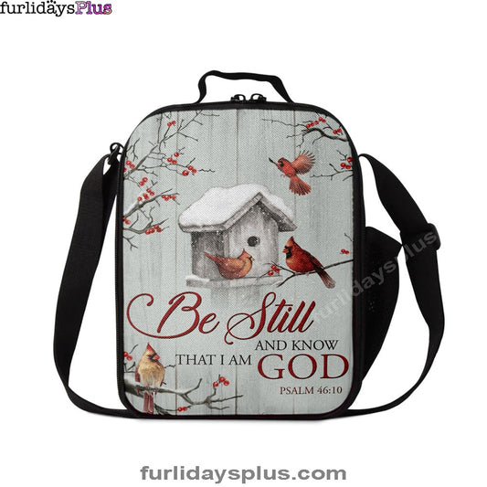 Red Cardinal Be Still And Know That I Am God Lunchbag, Christian Lunch Bag, Bible Verse Lunch Bag