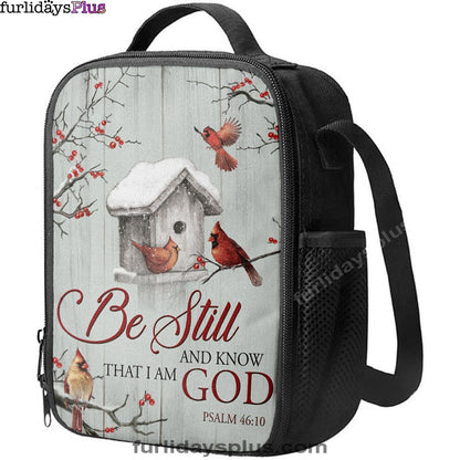 Red Cardinal Be Still And Know That I Am God Lunchbag, Christian Lunch Bag, Bible Verse Lunch Bag