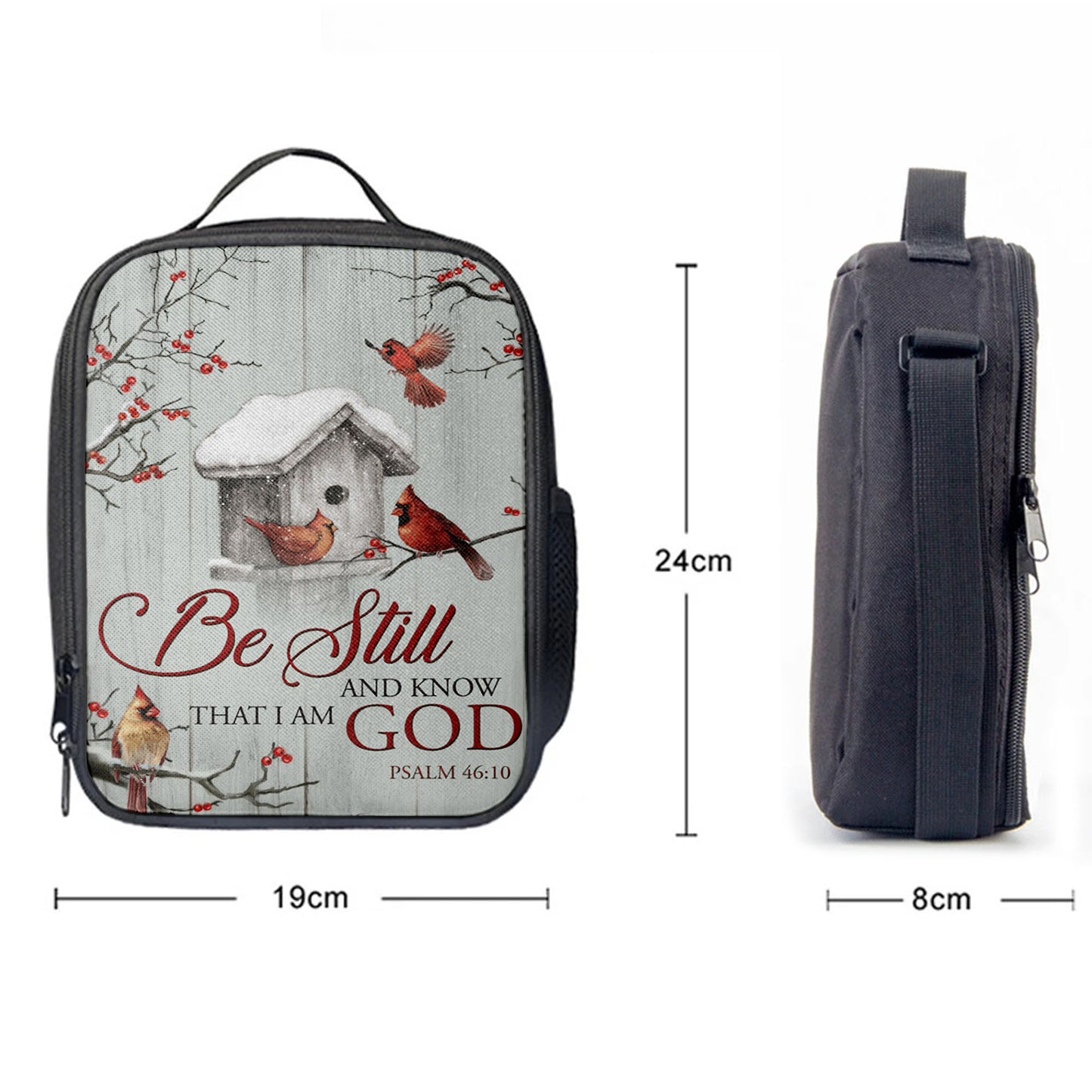 Red Cardinal Be Still And Know That I Am God Lunchbag, Christian Lunch Bag, Bible Verse Lunch Bag