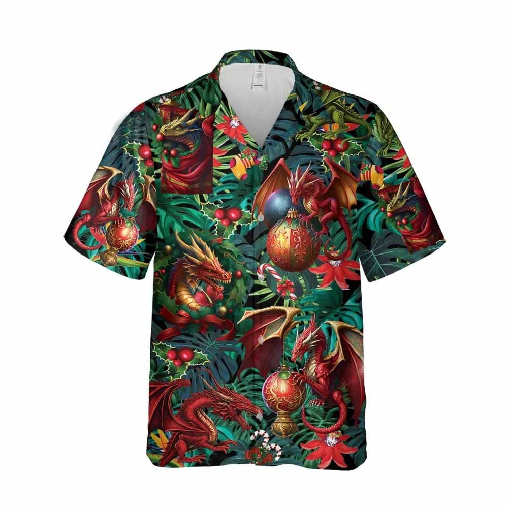 Red Dragon Fire Unisex Hawaiian Shirt, Xmas Hawaiian Shirts