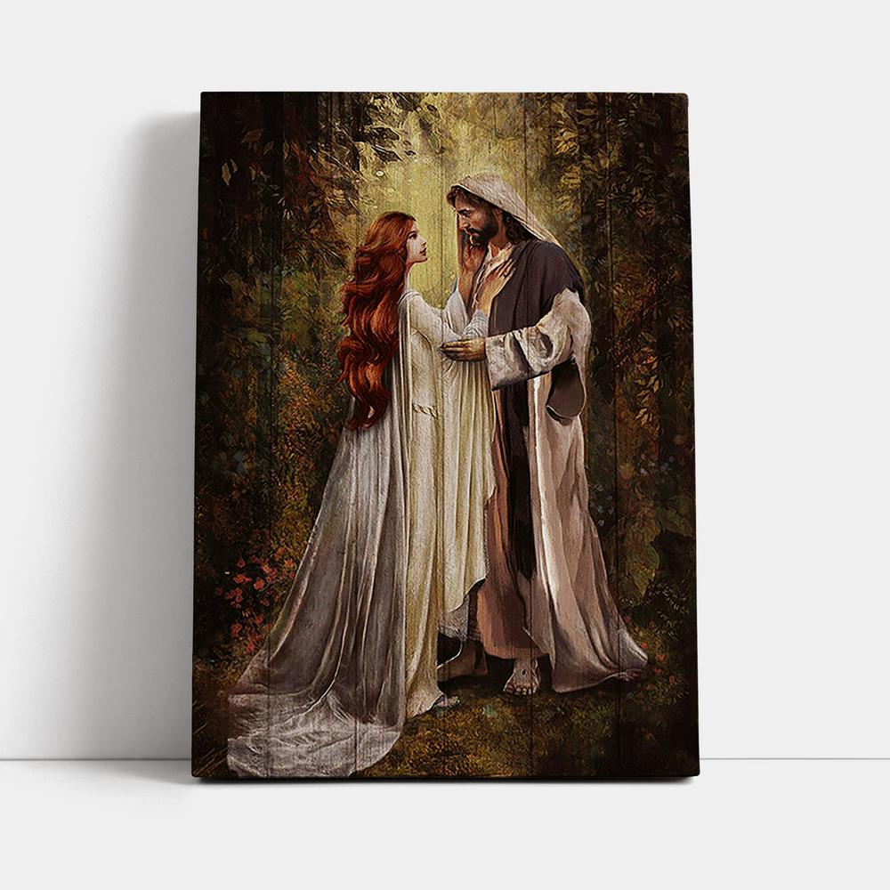 Red Head Women And Jesus In A Beautiful Forest Canvas - Christian Wall Art - Religious Home Decor