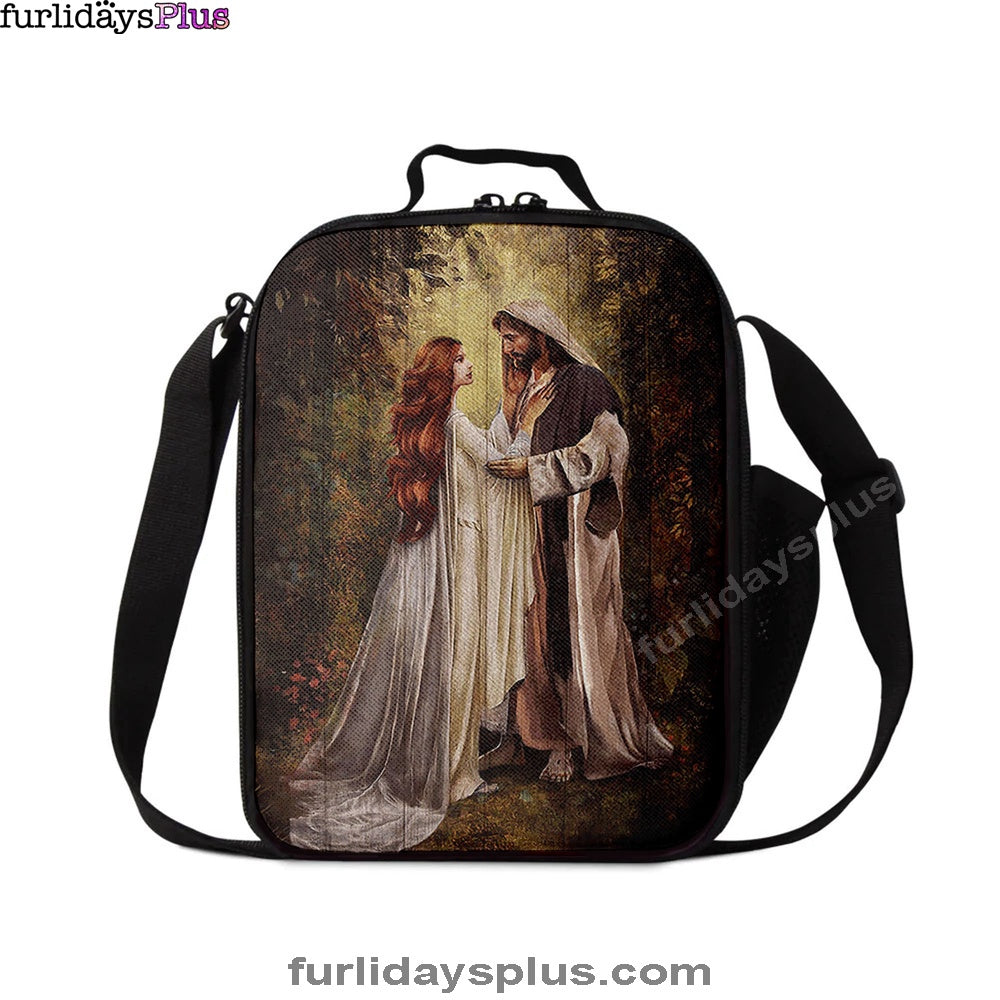 Red Head Women And Jesus In A Beautiful Forest Lunchbag, Christian Lunchbag, Religious Lunchbag