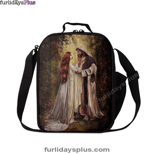 Red Head Women And Jesus In A Beautiful Forest Lunchbag, Christian Lunchbag, Religious Lunchbag