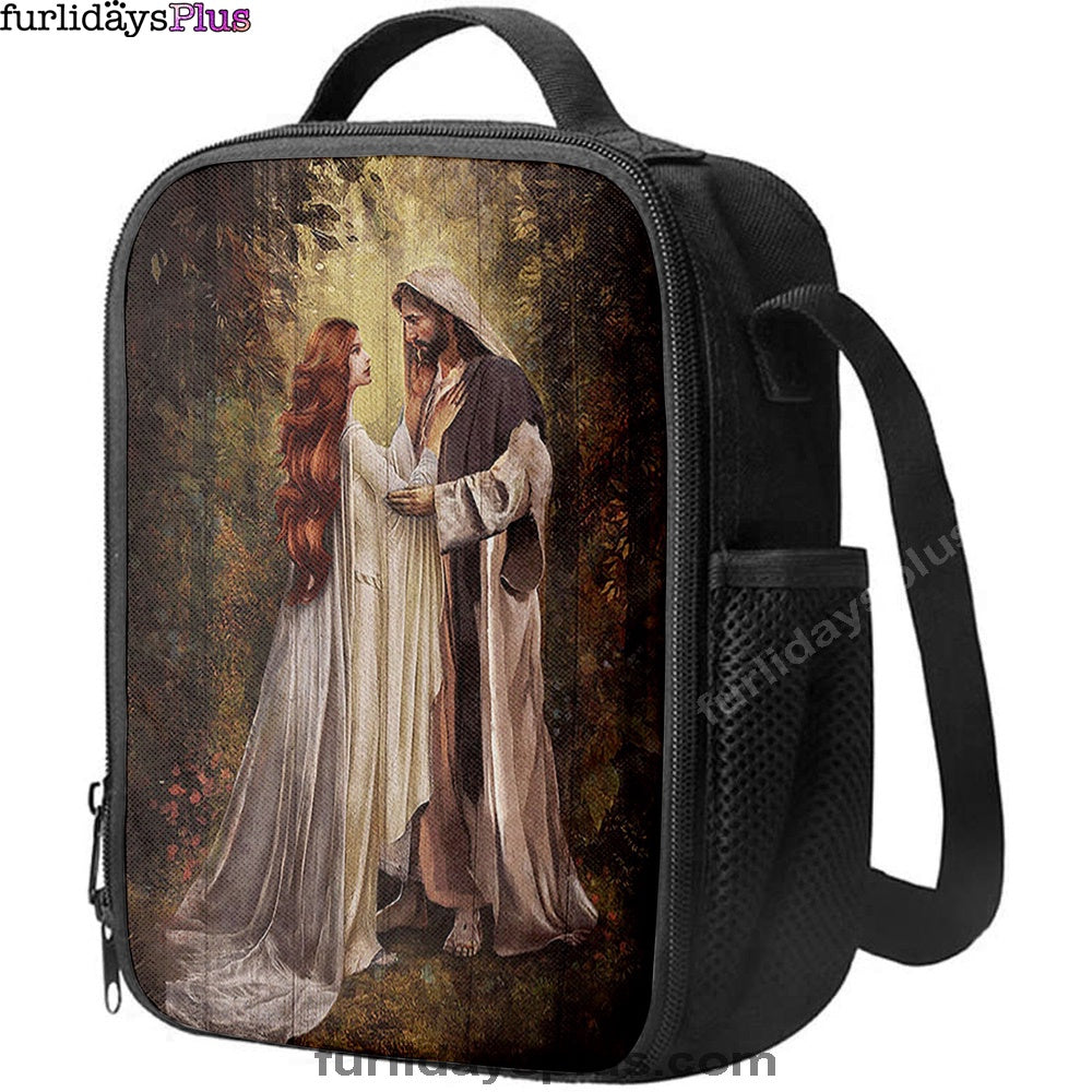 Red Head Women And Jesus In A Beautiful Forest Lunchbag, Christian Lunchbag, Religious Lunchbag