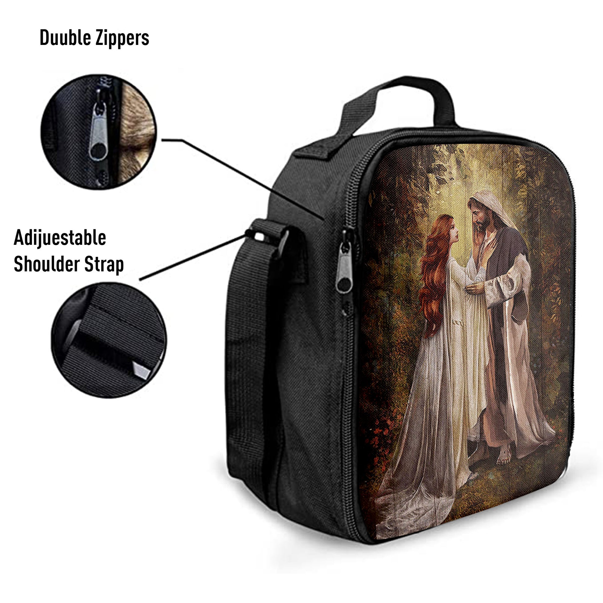 Red Head Women And Jesus In A Beautiful Forest Lunchbag, Christian Lunchbag, Religious Lunchbag