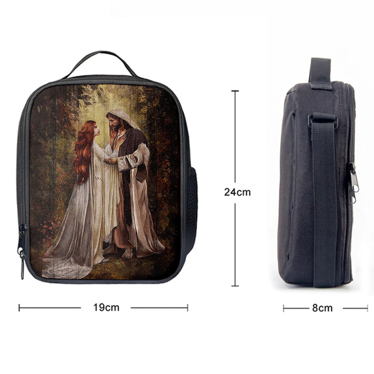 Red Head Women And Jesus In A Beautiful Forest Lunchbag, Christian Lunchbag, Religious Lunchbag