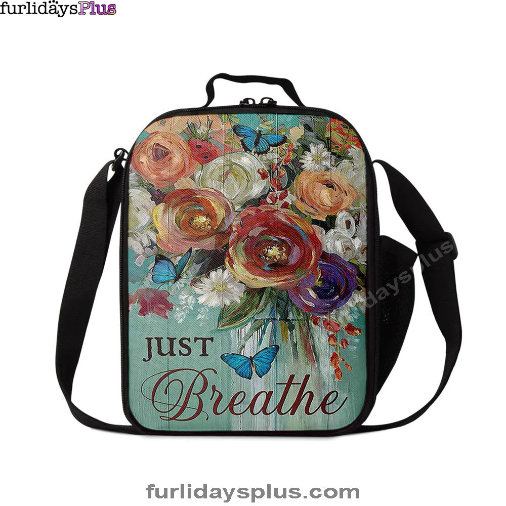 Red Rose Just Breathe Lunchbag, Christian Lunchbag, Religious Lunchbag