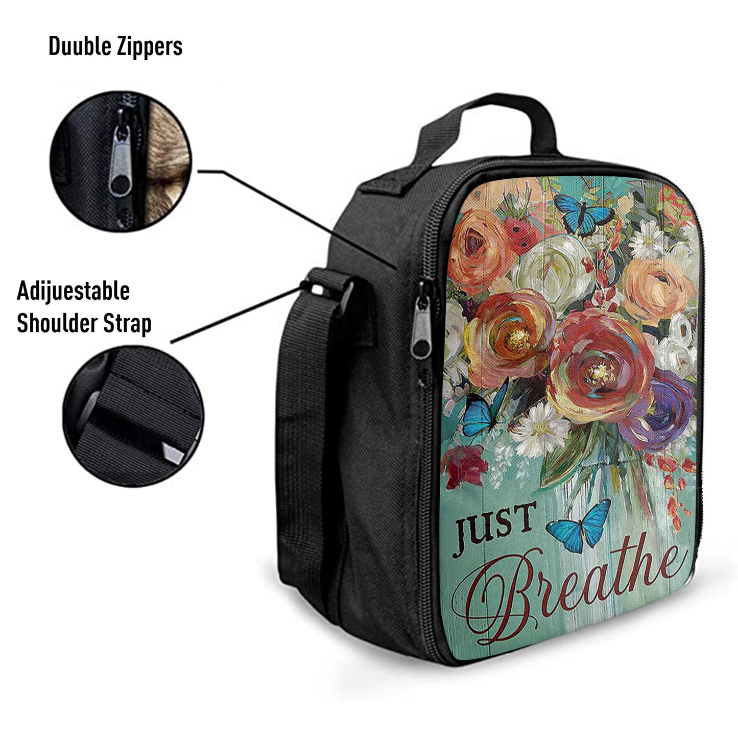 Red Rose Just Breathe Lunchbag, Christian Lunchbag, Religious Lunchbag