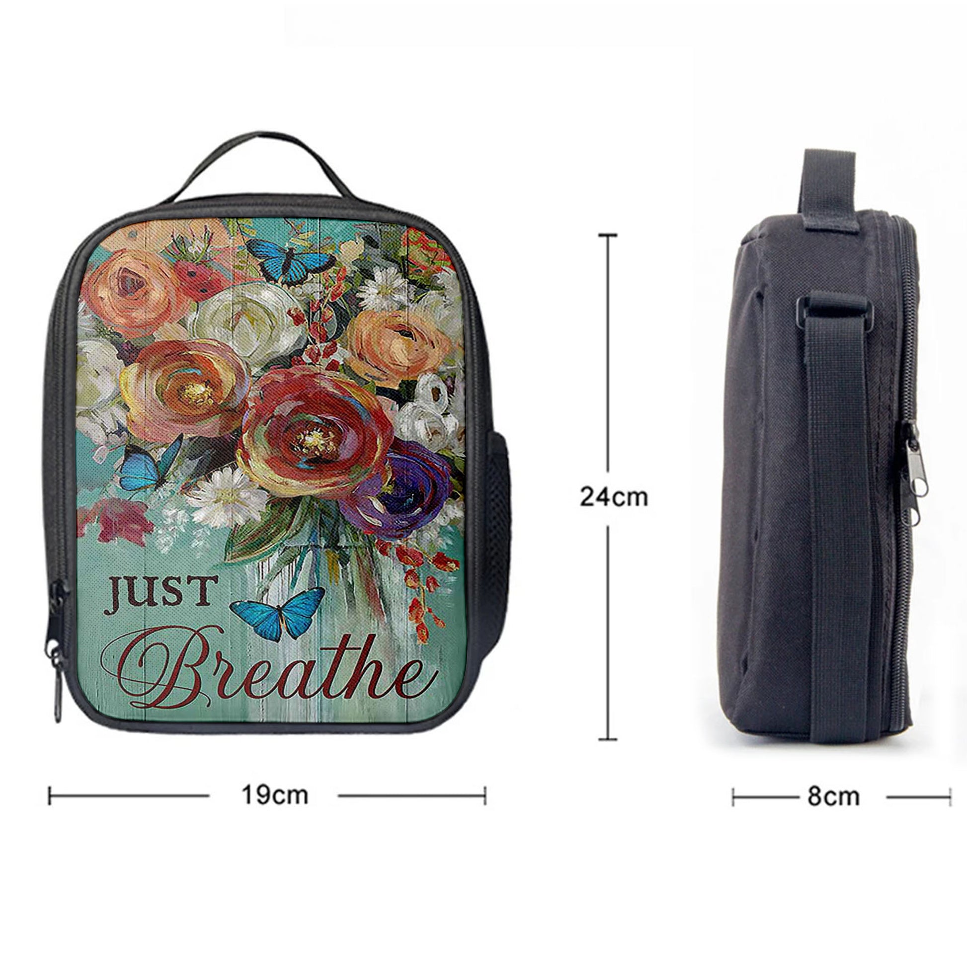 Red Rose Just Breathe Lunchbag, Christian Lunchbag, Religious Lunchbag