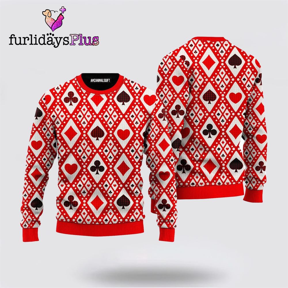 Red Seamless Playing For Xmas Pattern Ugly Christmas Sweater ,Christmas Ugly Sweater For Men, Women