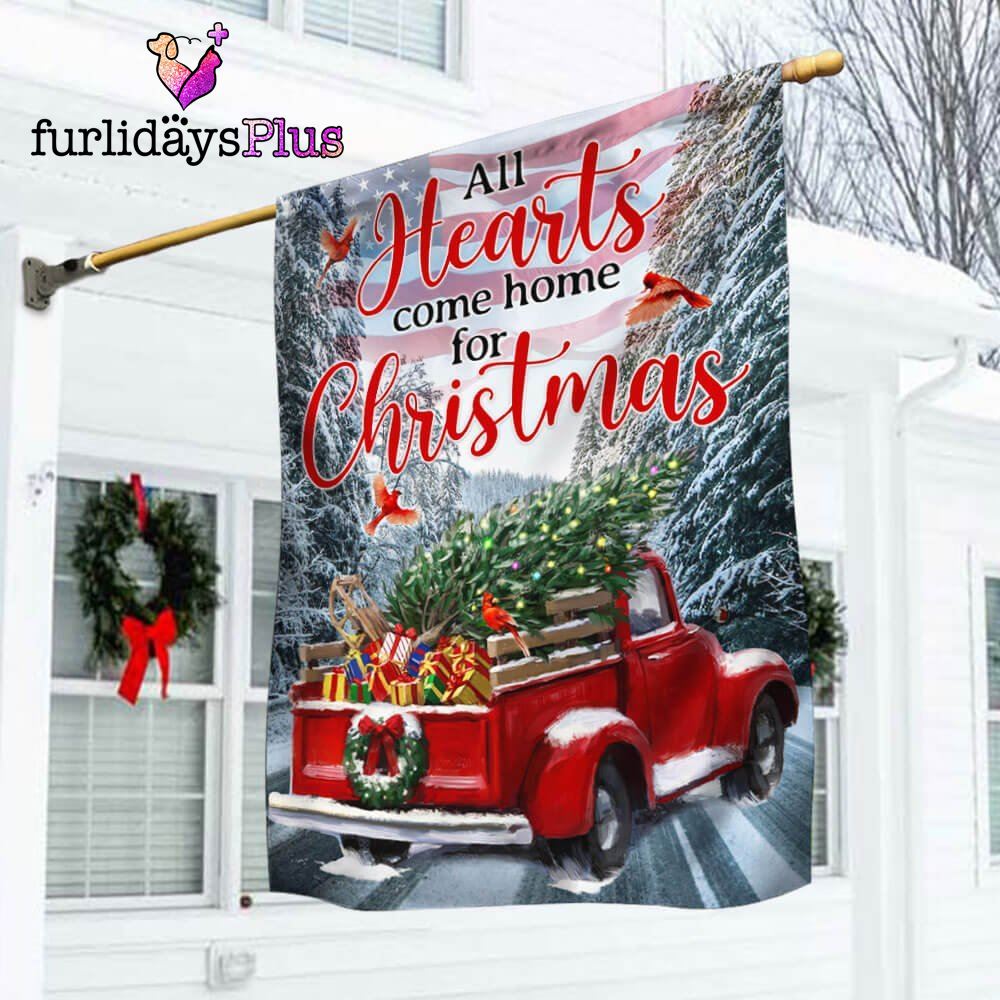 Red Truck American Flag All Hearts Come Home For Christmas Flag