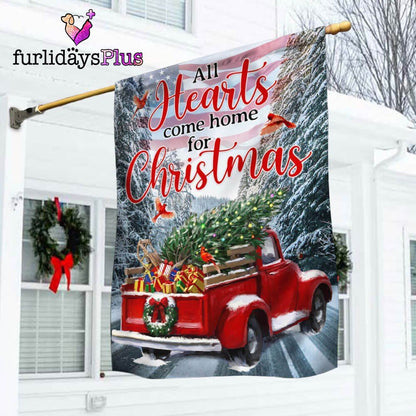 Red Truck American Flag All Hearts Come Home For Christmas Flag