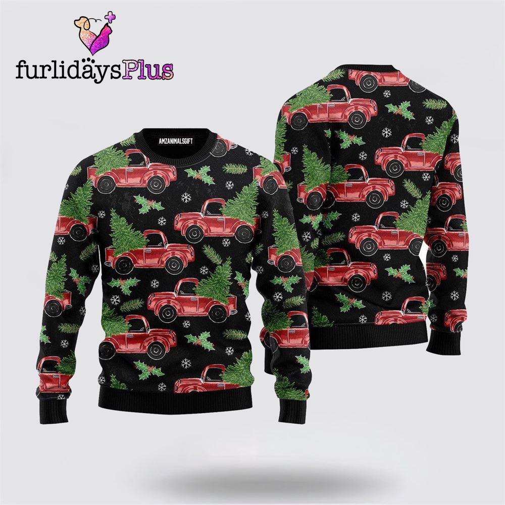 Red Truck And Pine Trees Pattern Ugly Sweater ,Christmas Ugly Sweater For Men, Women