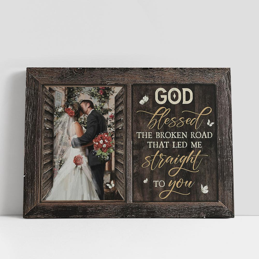 Red rose God blessed the broken road Canvas Wall Art, Bible Verse Canvas, Religious Prints