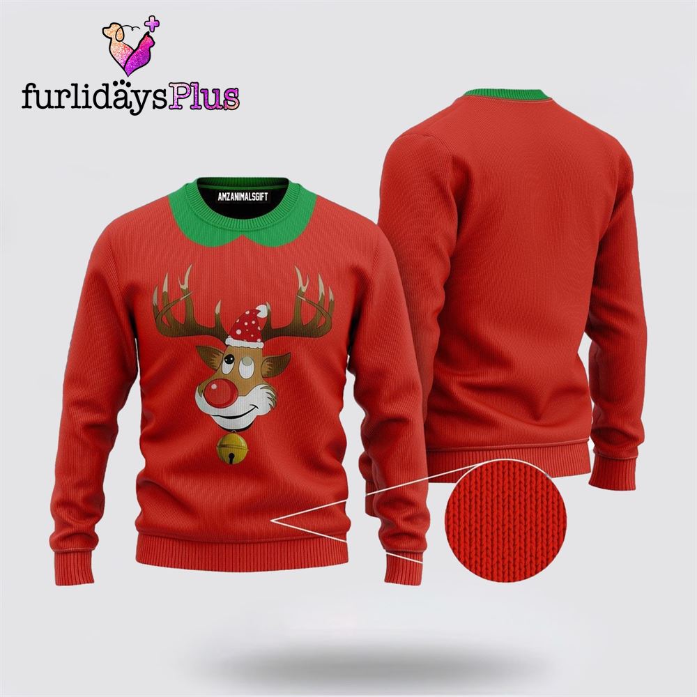 Reindeer Christmas Ugly Sweater, Cartoon Reindeer Sweater ,Christmas Ugly Sweater For Men, Women