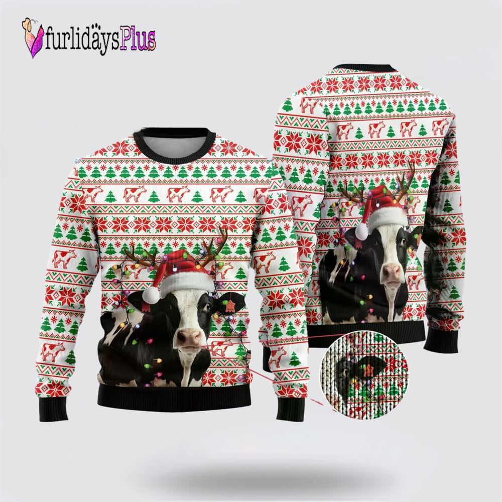 Reindeer Dairy Cow Ugly Christmas Sweater For Men Women, Christmas Gift, Christmas Winter Fashion, Farmers Sweater