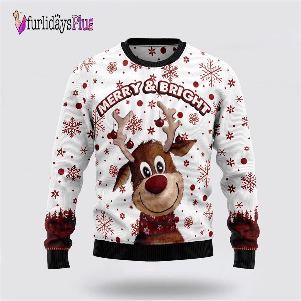Reindeer Merry & Bright Ugly Christmas Sweater, Sweater Gifts For Pet Lover