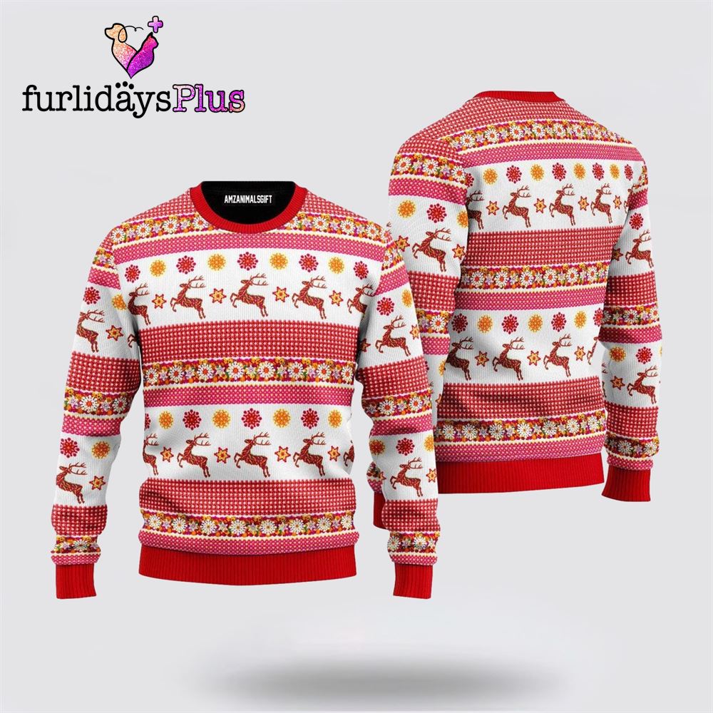 Reindeer Snowflakes Pattern Ugly Sweater ,Christmas Ugly Sweater For Men, Women