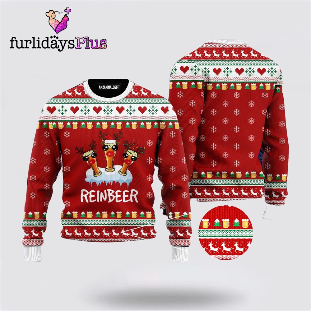 Reindeer Ugly Sweater, Funny Reindeer Reinbeer Christmas Red Ugly Sweater ,Christmas Ugly Sweater For Men, Women