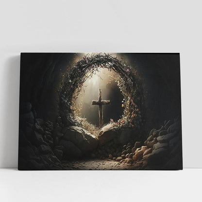 Resurrection Light Empty Tomb With Crucifix Dawn Canvas Pictures, Faith Art, Christian Gifts Canvas Wall Art Decor