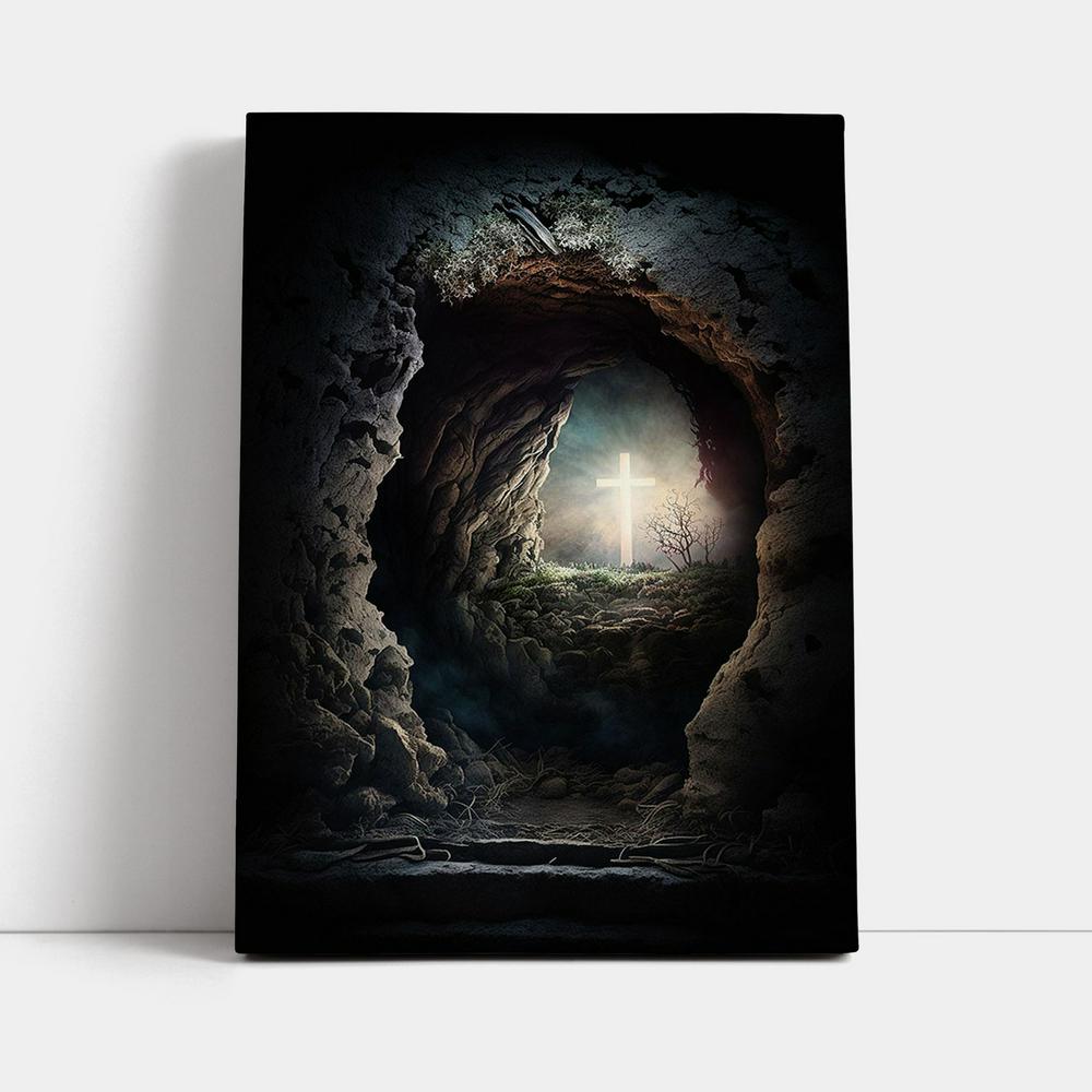 Resurrection Light Empty Tomb With Crucifix Dawn Canvas Prints - Religious Canvas Art - Christian Wall Decor