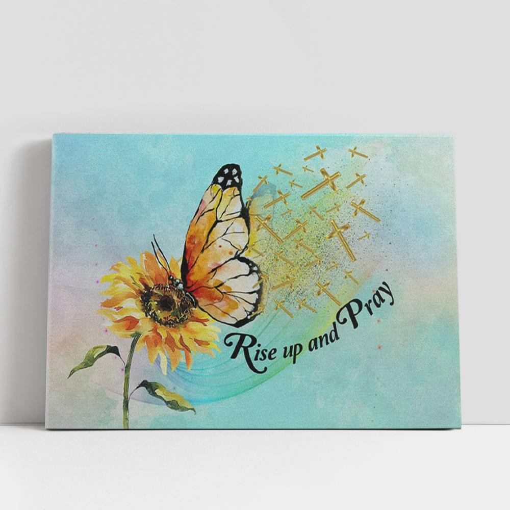 Rise Up And Pray Butterfly Sunflower Canvas Wall Art, Christian Gifts Wall Decor