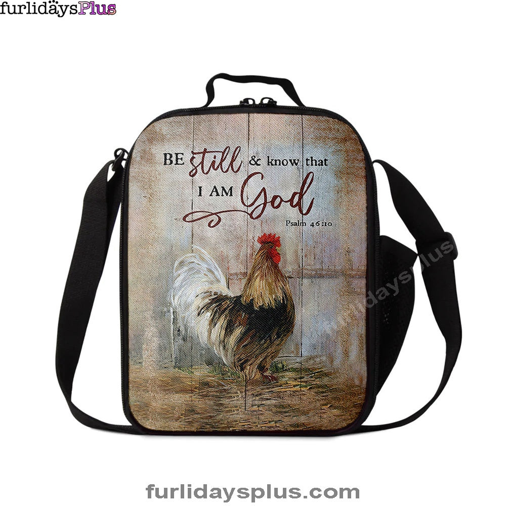 Rooster Chicken Be Still And Know That I Am God Lunchbag Print, Inspirational Lunch Bag, Christian Lunchbag Lunchbag