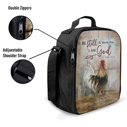 Rooster Chicken Be Still And Know That I Am God Lunchbag Print, Inspirational Lunch Bag, Christian Lunchbag Lunchbag