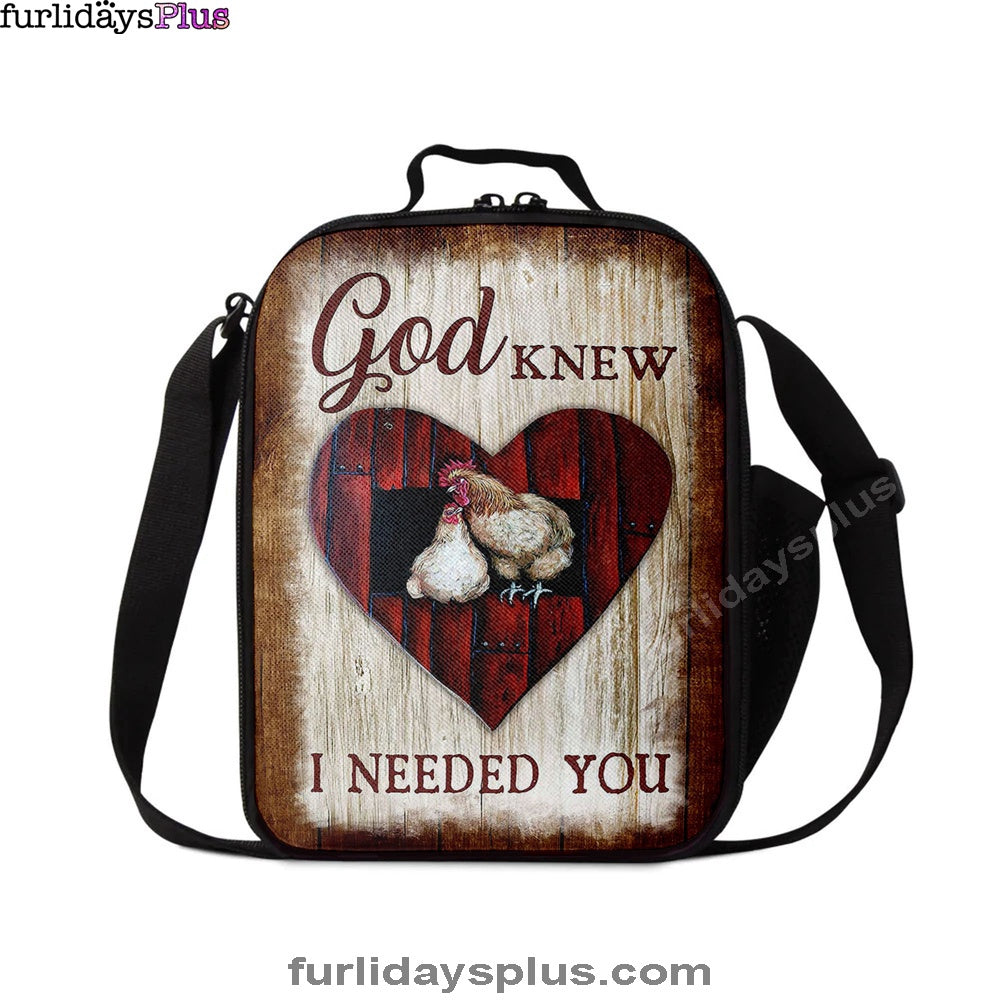 Rooster Hen, God Knew I Needed You Lunch Bag, Christian Art, Bible Verse Lunchbag, Religious Lunchbag