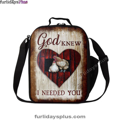 Rooster Hen, God Knew I Needed You Lunch Bag, Christian Art, Bible Verse Lunchbag, Religious Lunchbag