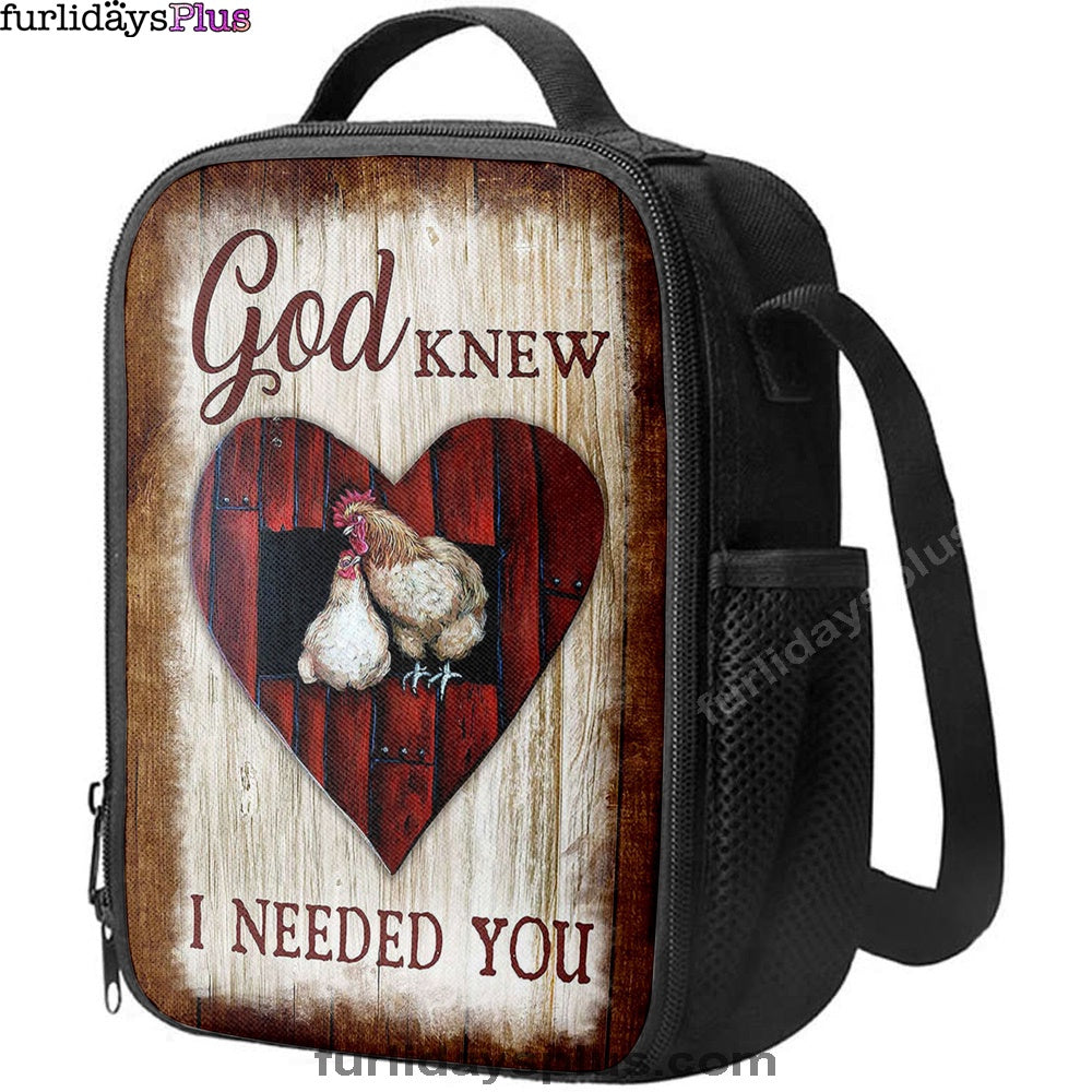 Rooster Hen, God Knew I Needed You Lunch Bag, Christian Art, Bible Verse Lunchbag, Religious Lunchbag