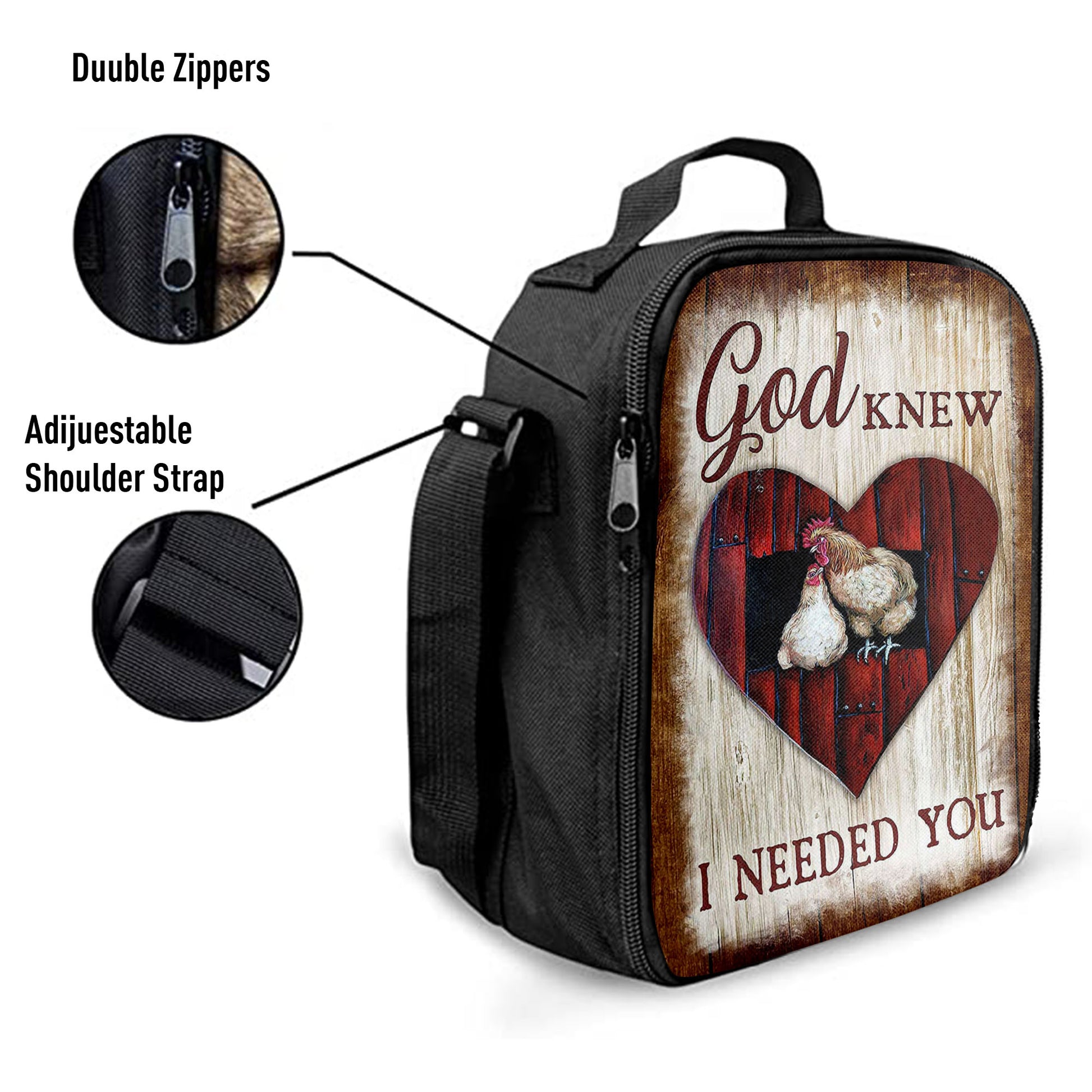 Rooster Hen, God Knew I Needed You Lunch Bag, Christian Art, Bible Verse Lunchbag, Religious Lunchbag