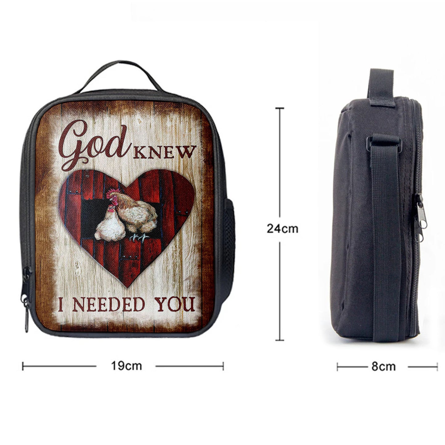 Rooster Hen, God Knew I Needed You Lunch Bag, Christian Art, Bible Verse Lunchbag, Religious Lunchbag