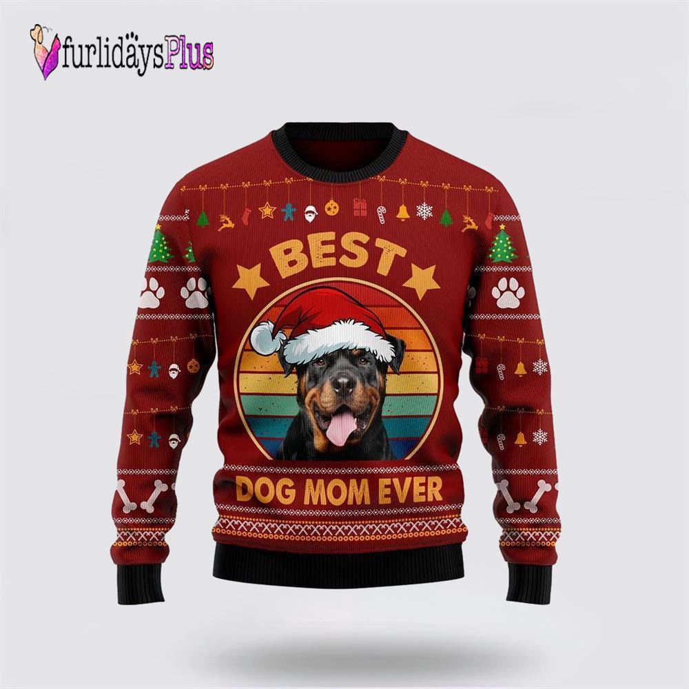 Rottweiler Best Dog Mom Ever Ugly Christmas Sweater, Dog Lover Christmas Sweater