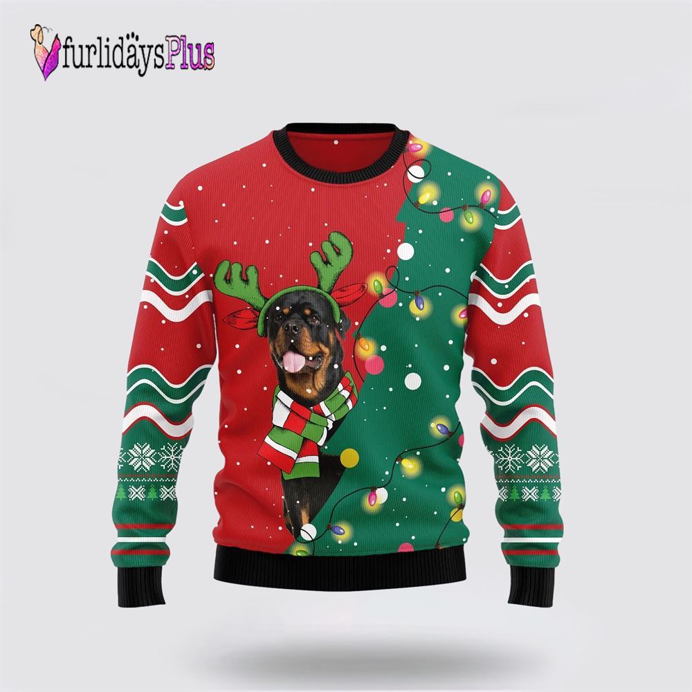 Rottweiler Christmas Tree Christmas Ugly Sweater, Dog Lover Christmas Sweater