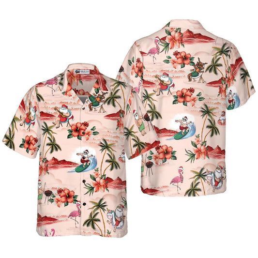 Santa Beach Christmas Pattern Hawaiian Shirt, Xmas Hawaiian Shirts
