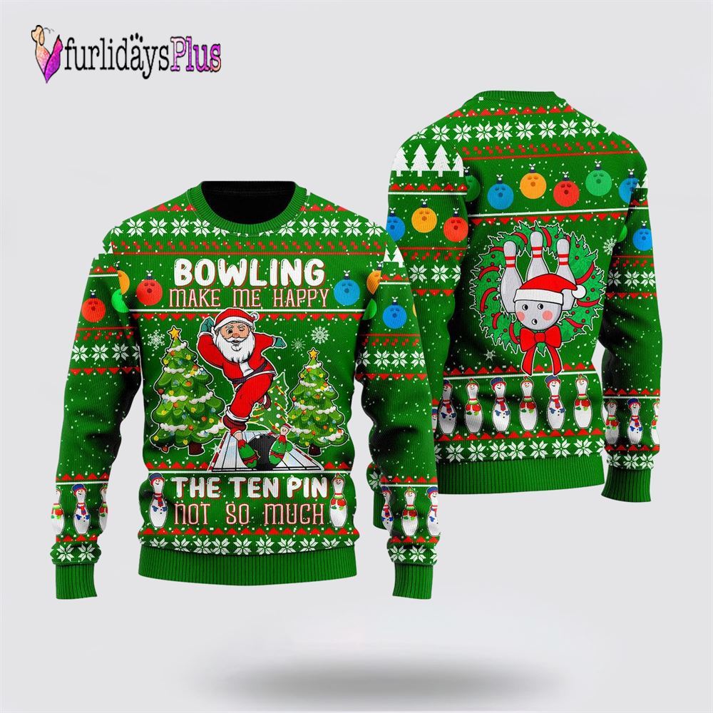 Santa Bowling Go Strike Ugly Christmas Sweater, Gift For Bowling Enthusiasts