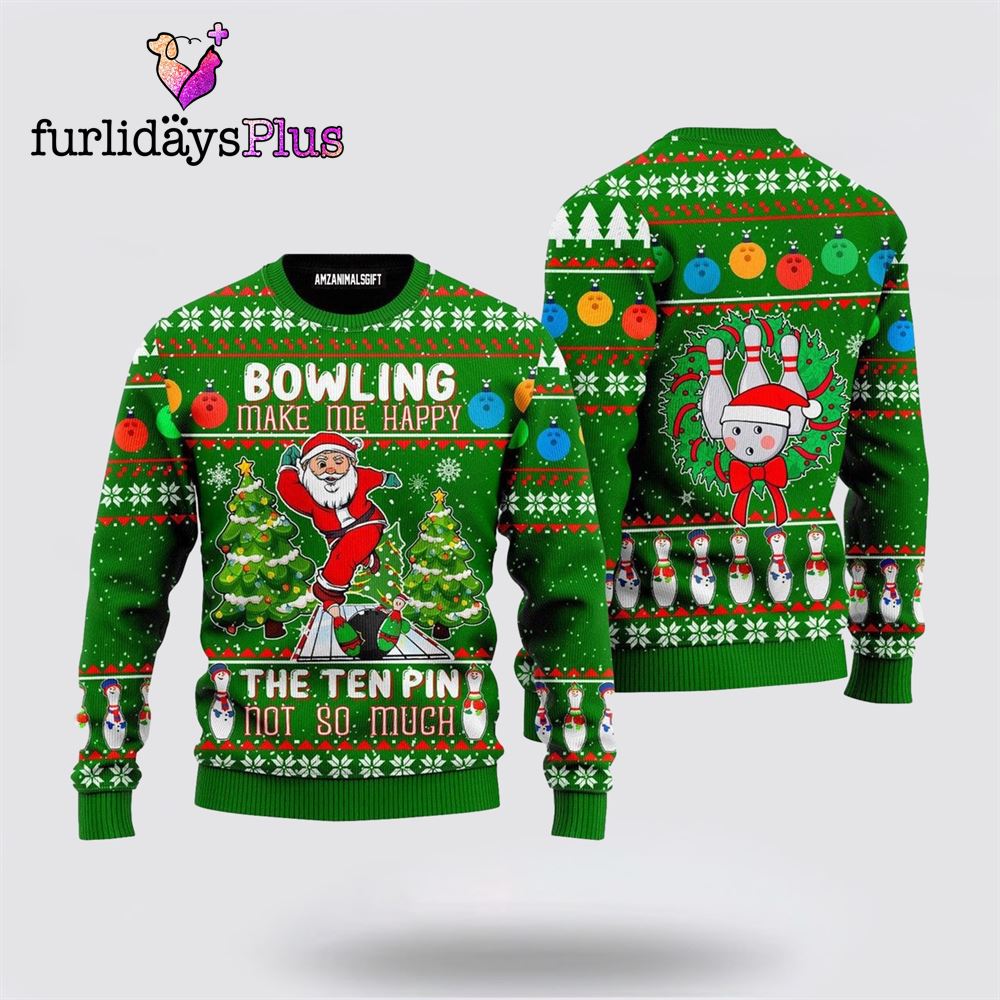 Santa Bowling Go Strike Ugly Sweater ,Christmas Ugly Sweater For Men, Women