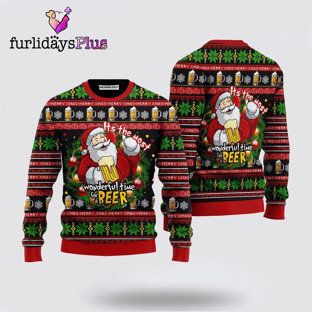 Santa Claus Beer Sweater It's The Most Wonderful Time For A Beer ,Christmas Ugly Sweater For Men, Women