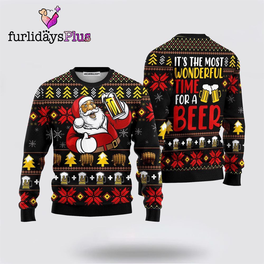 Santa Claus Beer Sweater Wonderful Time For A Beer ,Christmas Ugly Sweater For Men, Women