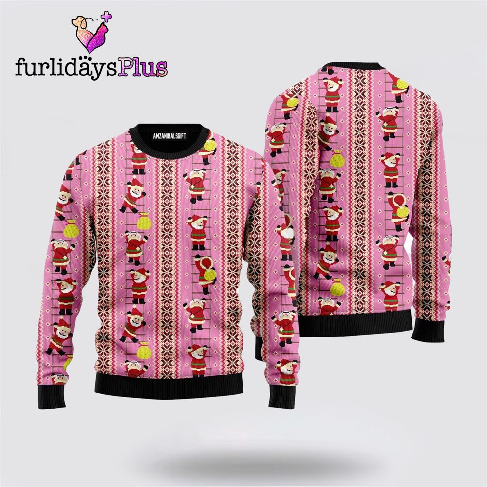 Santa Claus Climbing Pattern Ugly Sweater ,Christmas Ugly Sweater For Men, Women