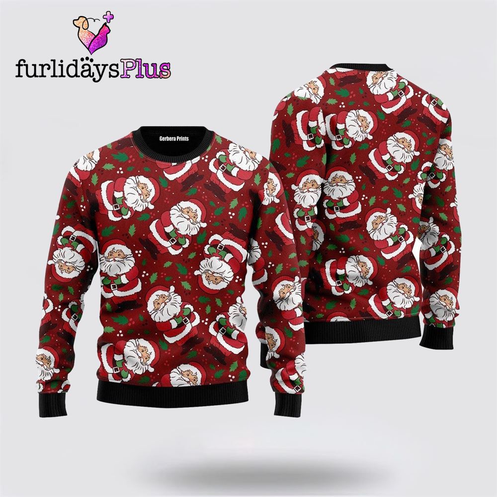 Santa Claus Ditsy Holly Pattern Ugly Sweater ,Christmas Ugly Sweater For Men, Women