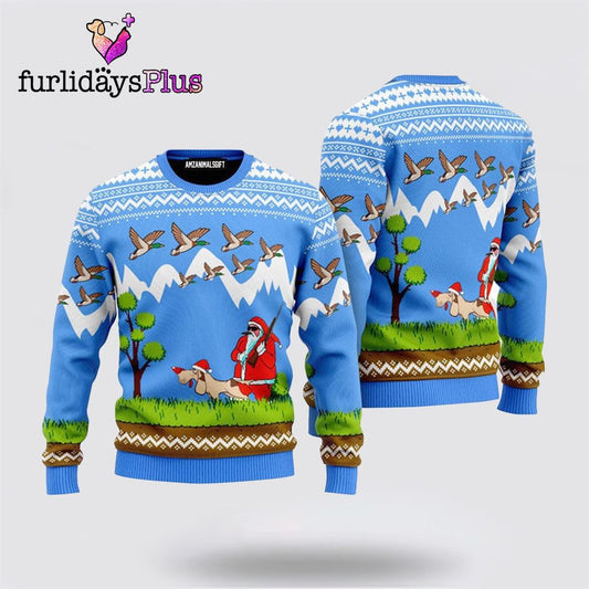 Santa Claus Duck Hunting Urly Christmas Sweater ,Christmas Ugly Sweater For Men, Women