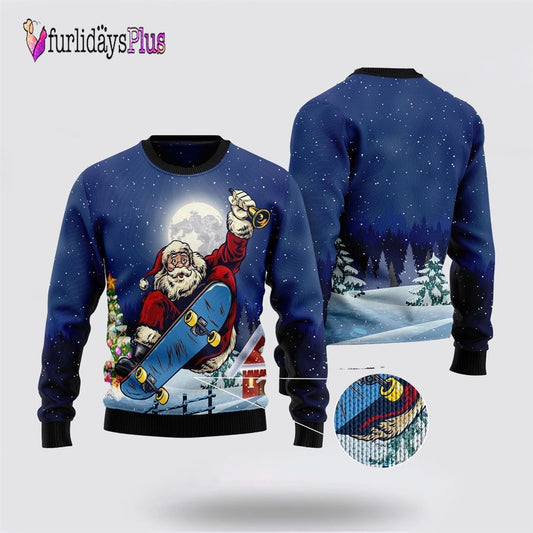 Santa Claus Playing Skateboard Ugly Christmas Sweater For Men And Women, Christmas Gift, Christmas Winter Fashion