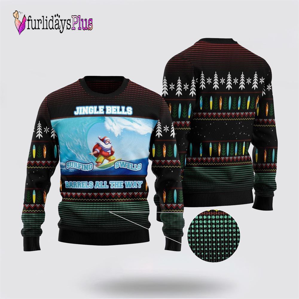 Santa Claus Surfing Ugly Christmas Sweater For Men And Women, Christmas Gift, Christmas Winter Fashion