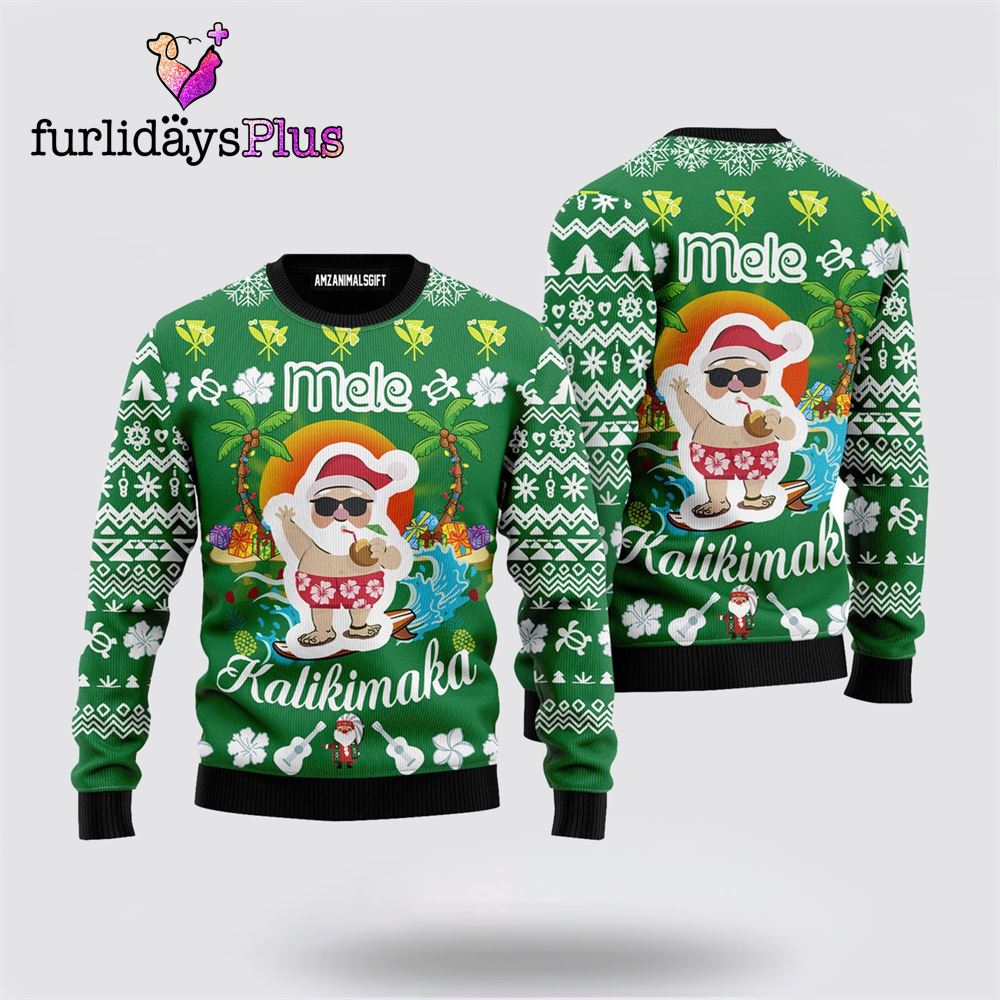 Santa Clause Christmas Ugly Sweater, Mele Kalikimaka Ugly Sweater ,Christmas Ugly Sweater For Men, Women