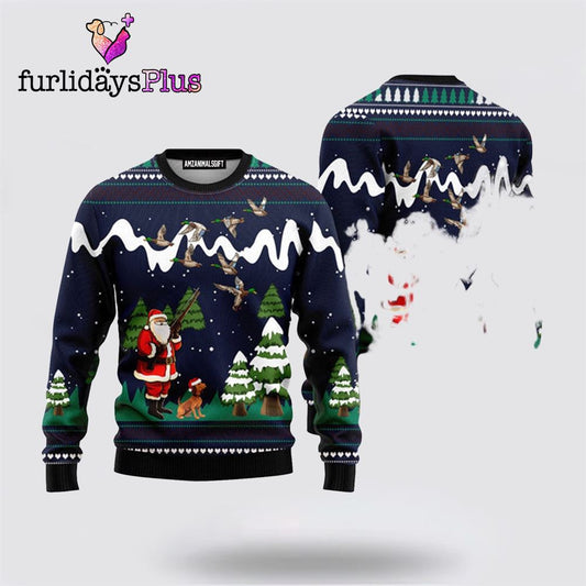 Santa Duck Hunting Navy Urly Christmas Sweater ,Christmas Ugly Sweater For Men, Women